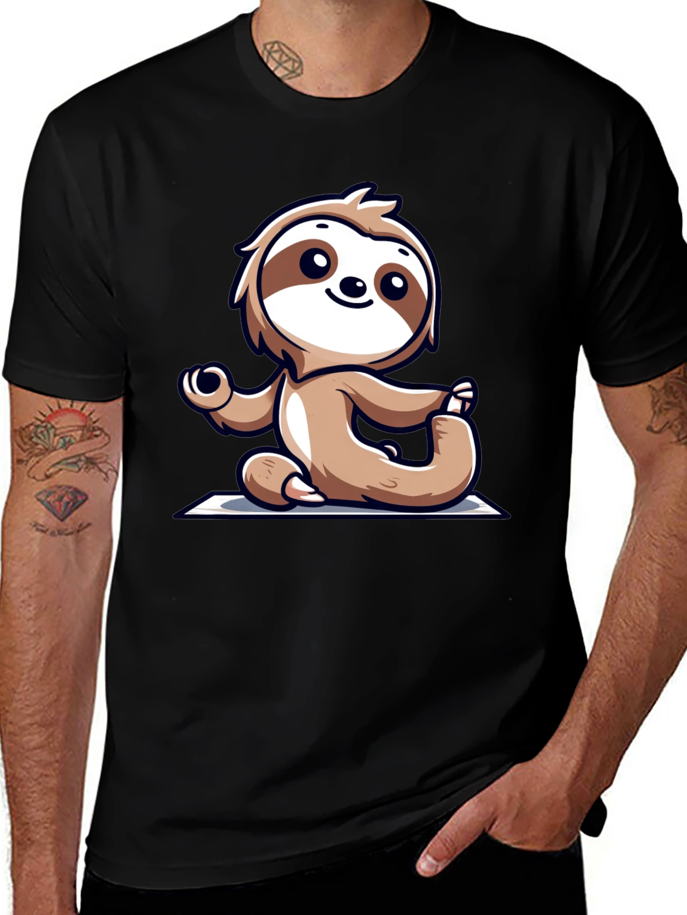 Sloth Doing Yoga T-Shirt - Relaxed Fit Black Tee