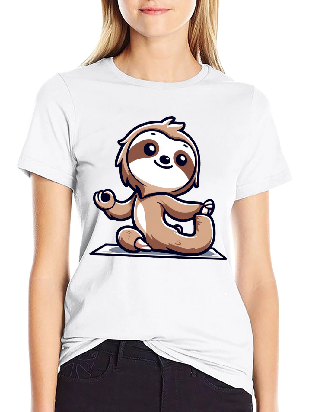Sloth Doing Yoga T-Shirt - Relaxed Fit Black Tee