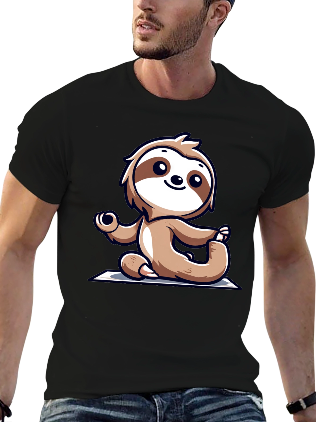 Sloth Doing Yoga T-Shirt - Relaxed Fit Black Tee