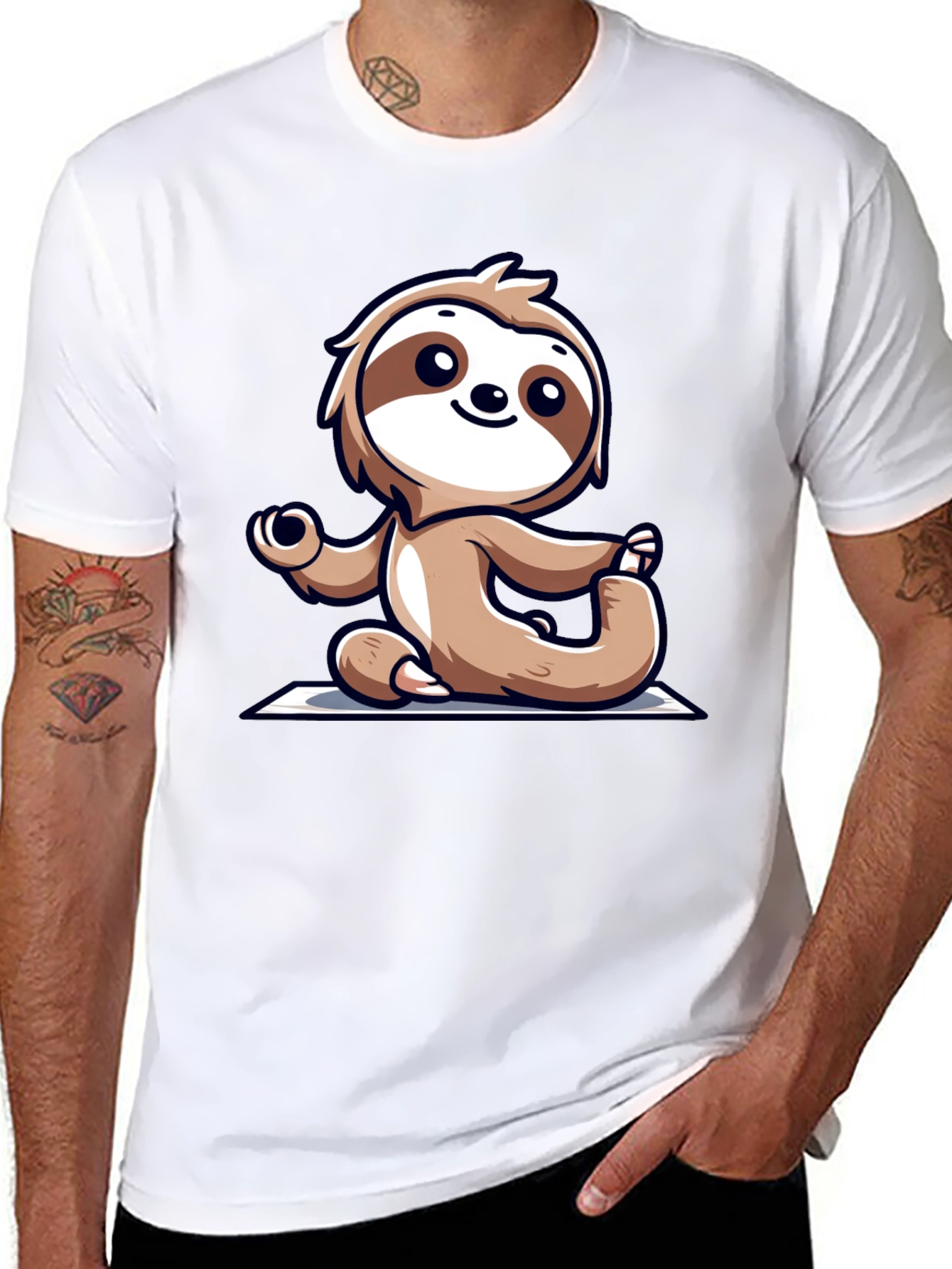 Sloth Doing Yoga T-Shirt - Relaxed Fit Black Tee