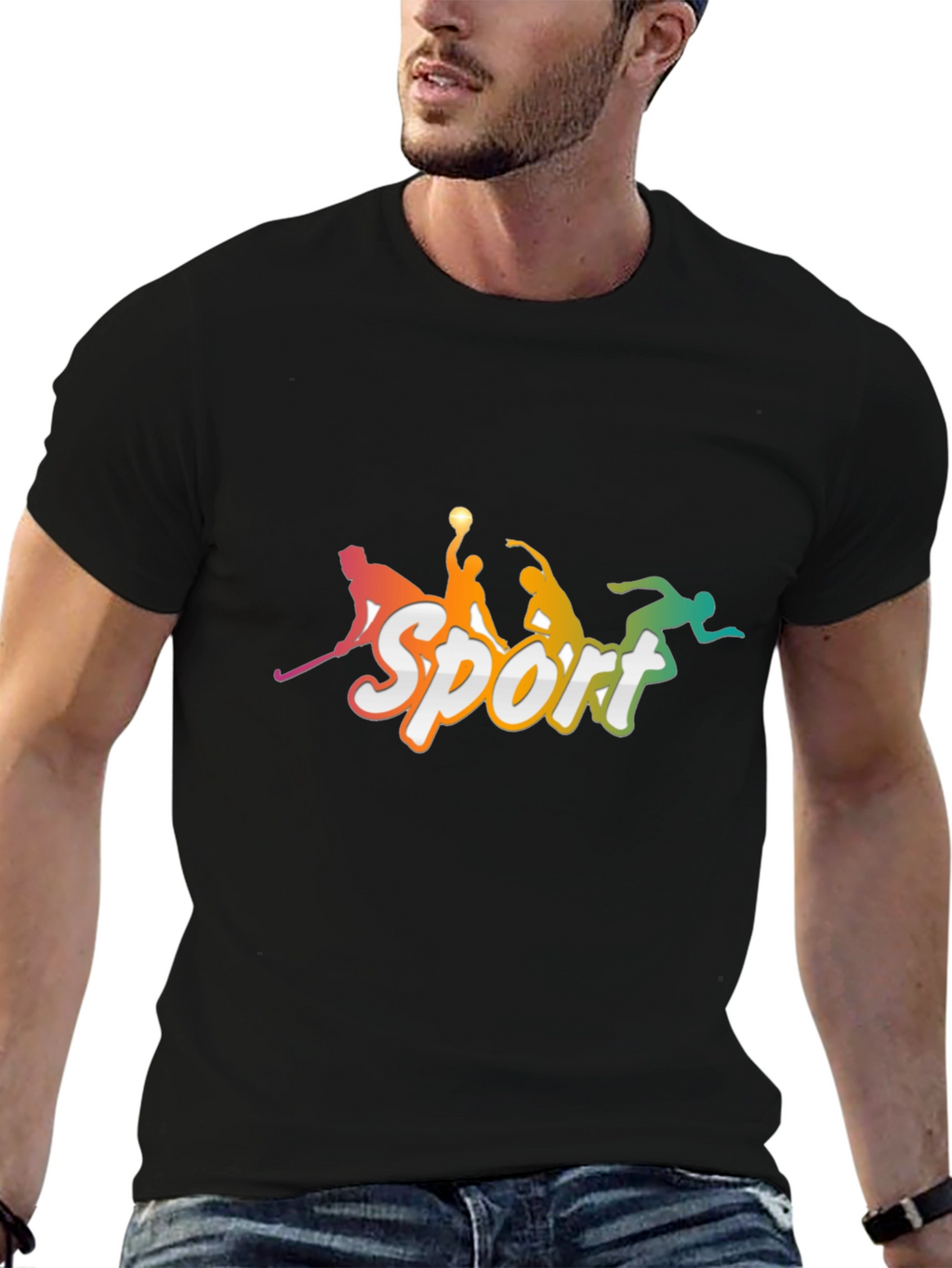 Mens Black Sport Graphic T-Shirt
