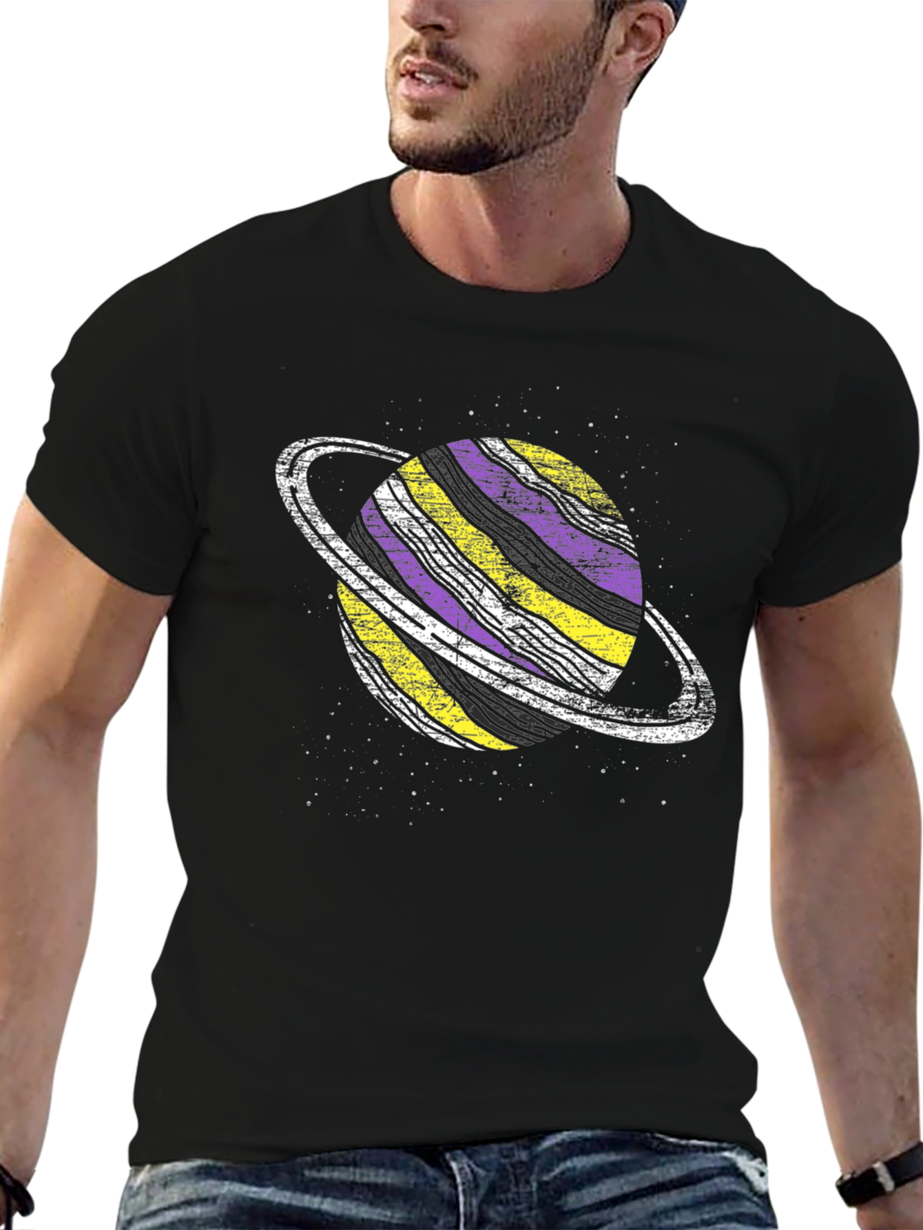 Non-Binary Planet Saturn Graphic Tee - Black