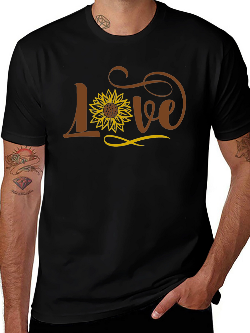 Love Sunflower Graphic Black T-Shirt