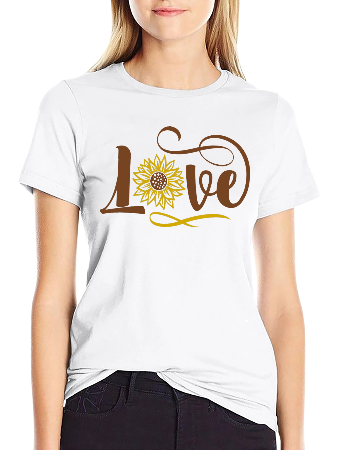 Love Sunflower Graphic Black T-Shirt