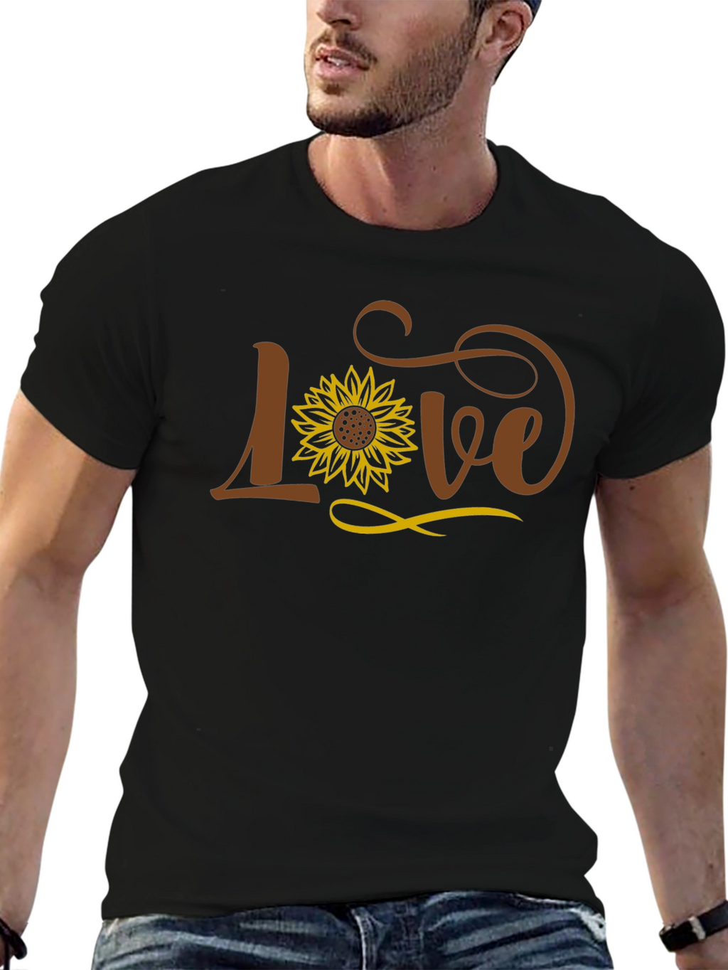 Love Sunflower Graphic Black T-Shirt