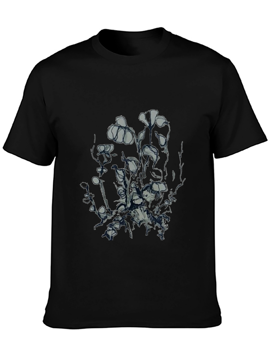 Mens Black Graphic Tee - Unique Floral Design
