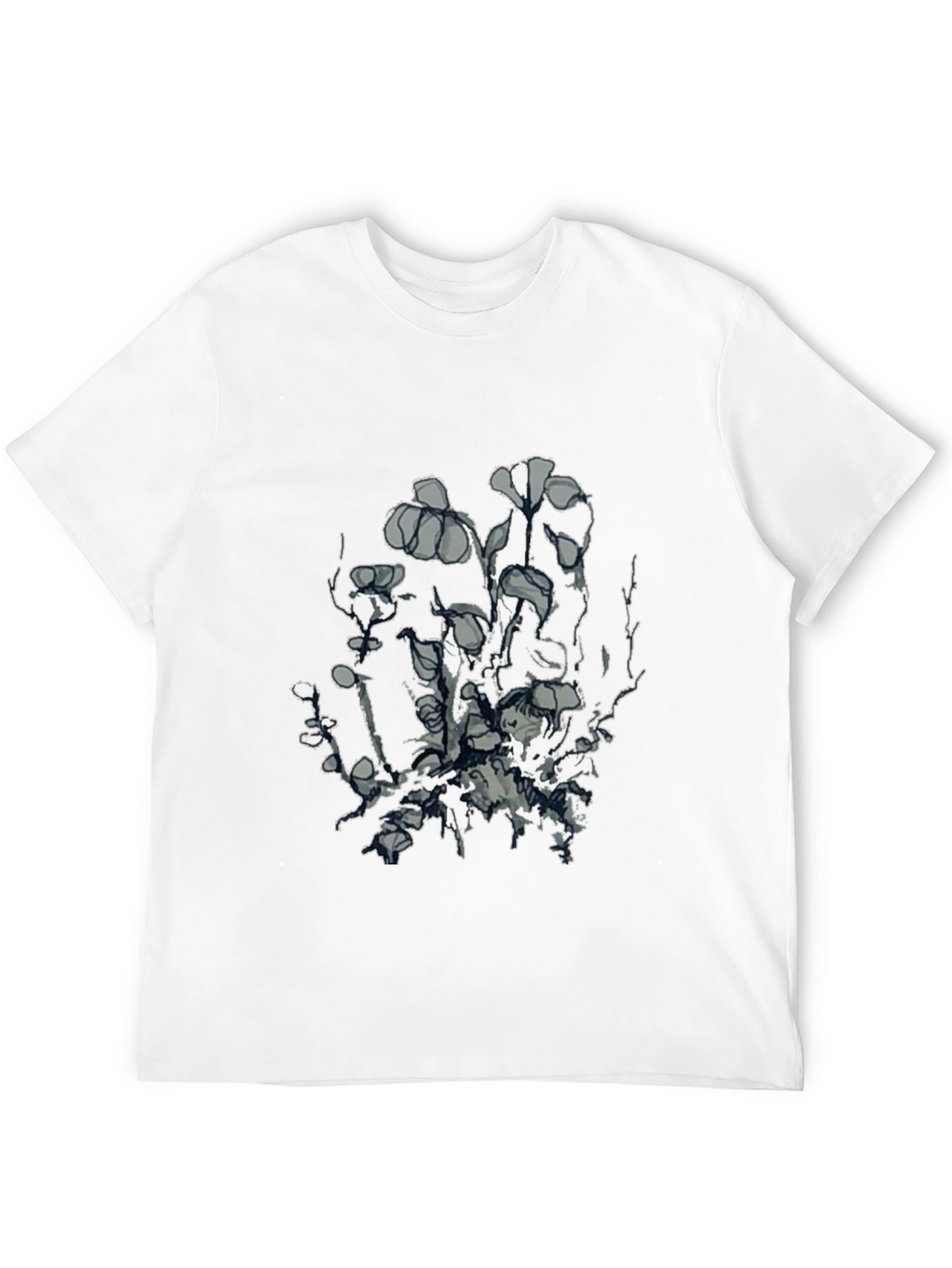 Mens Black Graphic Tee - Unique Floral Design