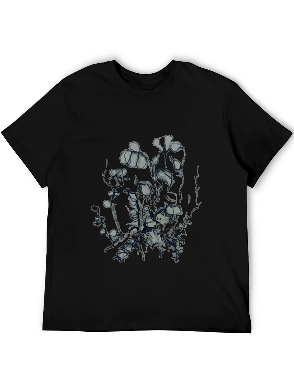 Mens Black Graphic Tee - Unique Floral Design