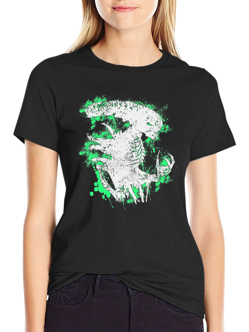 Alien Xenomorph Graphic Print Black T-Shirt