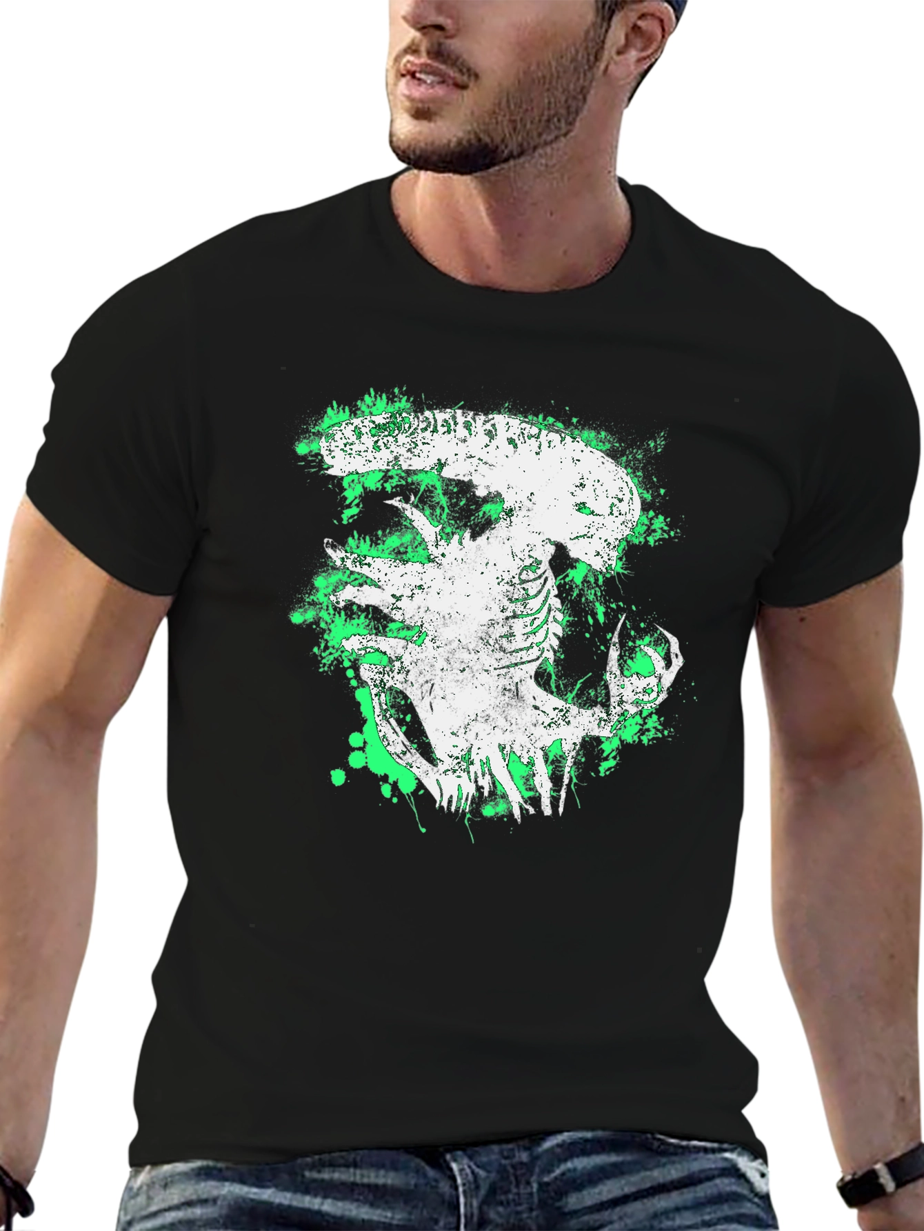 Alien Xenomorph Graphic Print Black T-Shirt