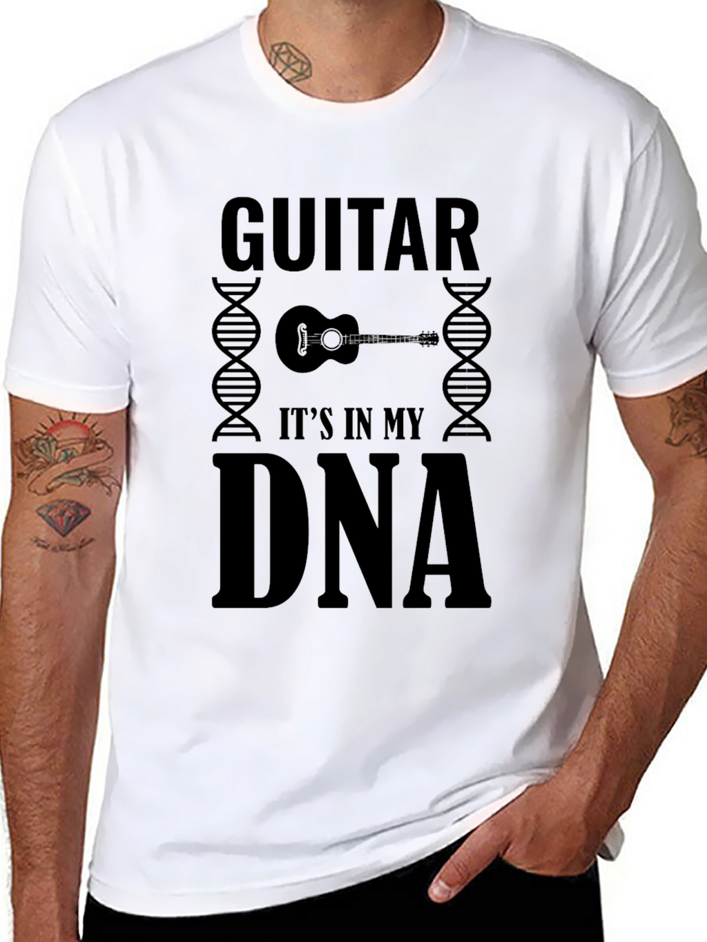 Guitar DNA Black T-Shirt - Music Lover Tee