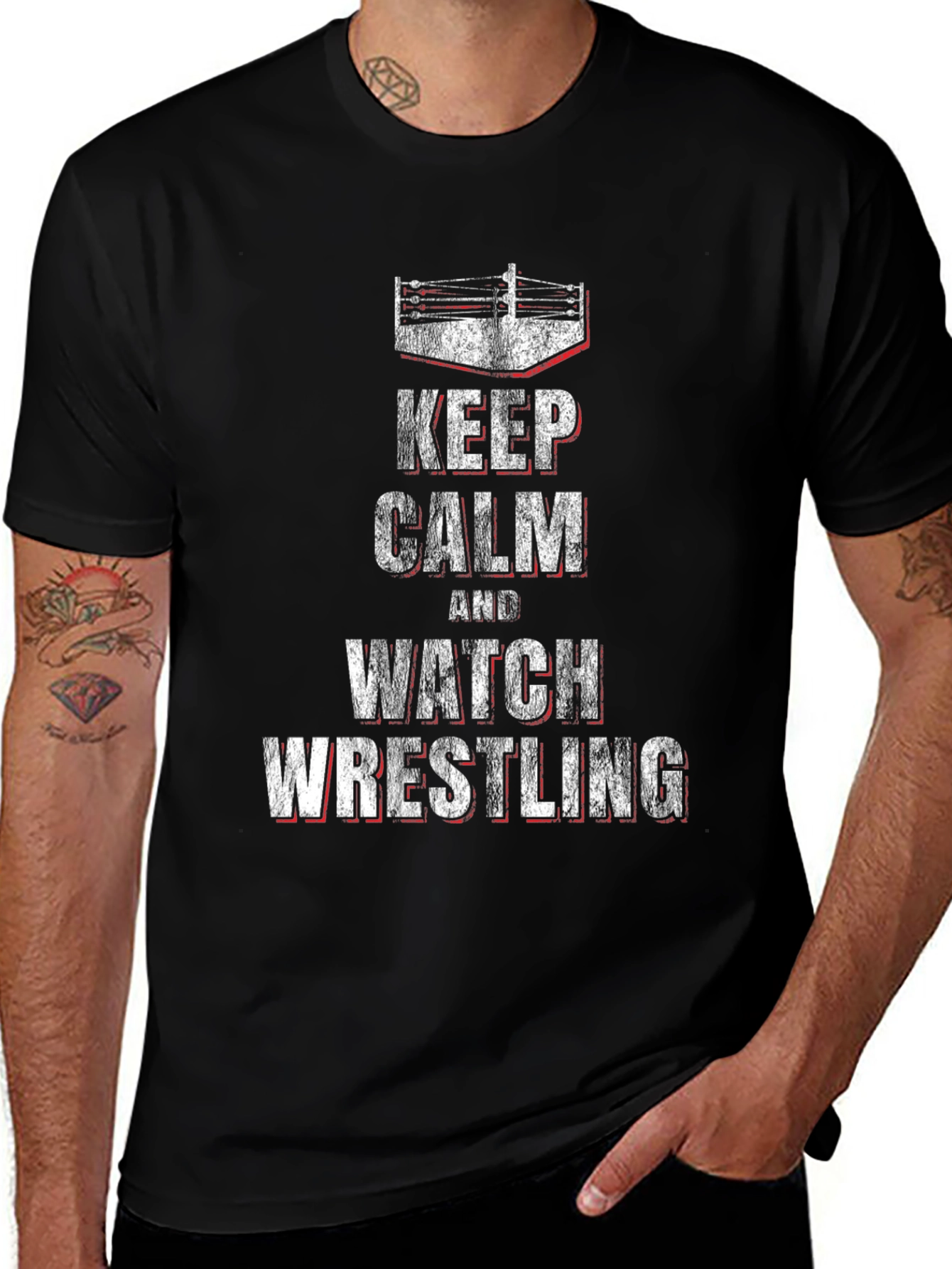 Keep Calm & Watch Wrestling Black T-Shirt