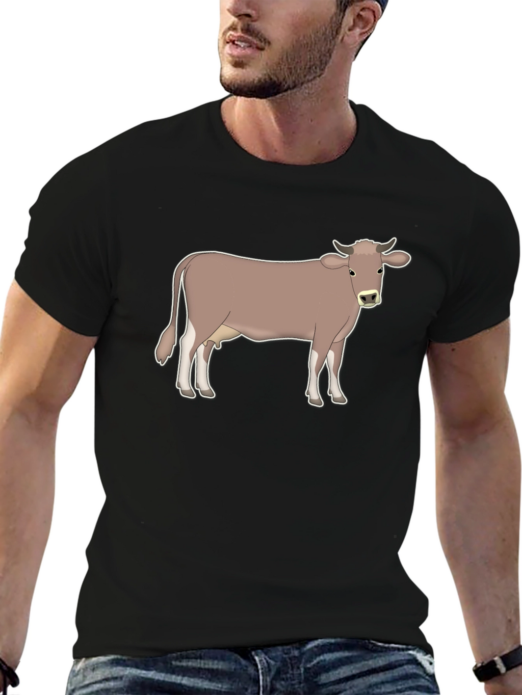Cow Graphic Tee - Black Cotton T-Shirt