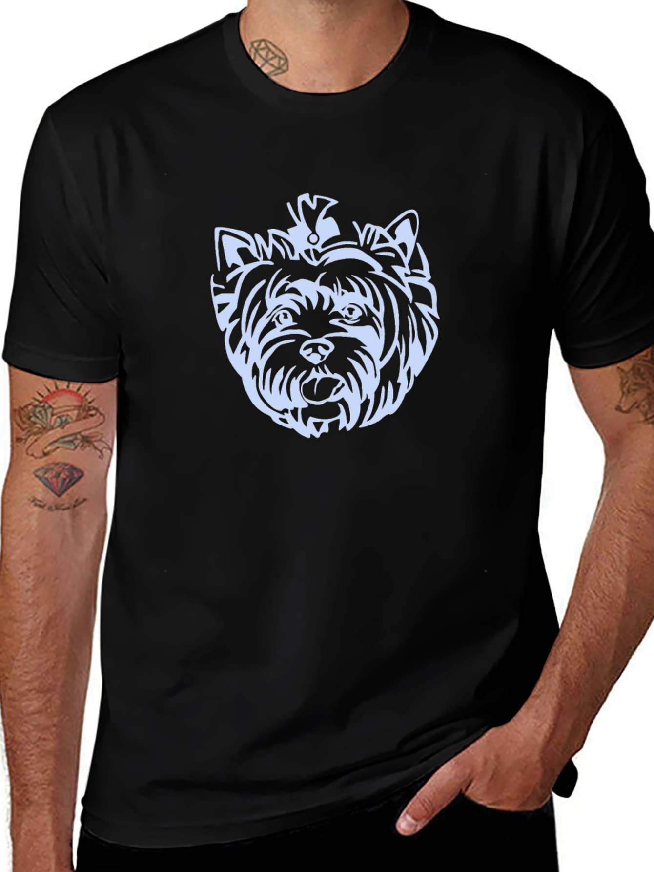 Yorkie Dog Graphic Tee - Black Cotton T-Shirt