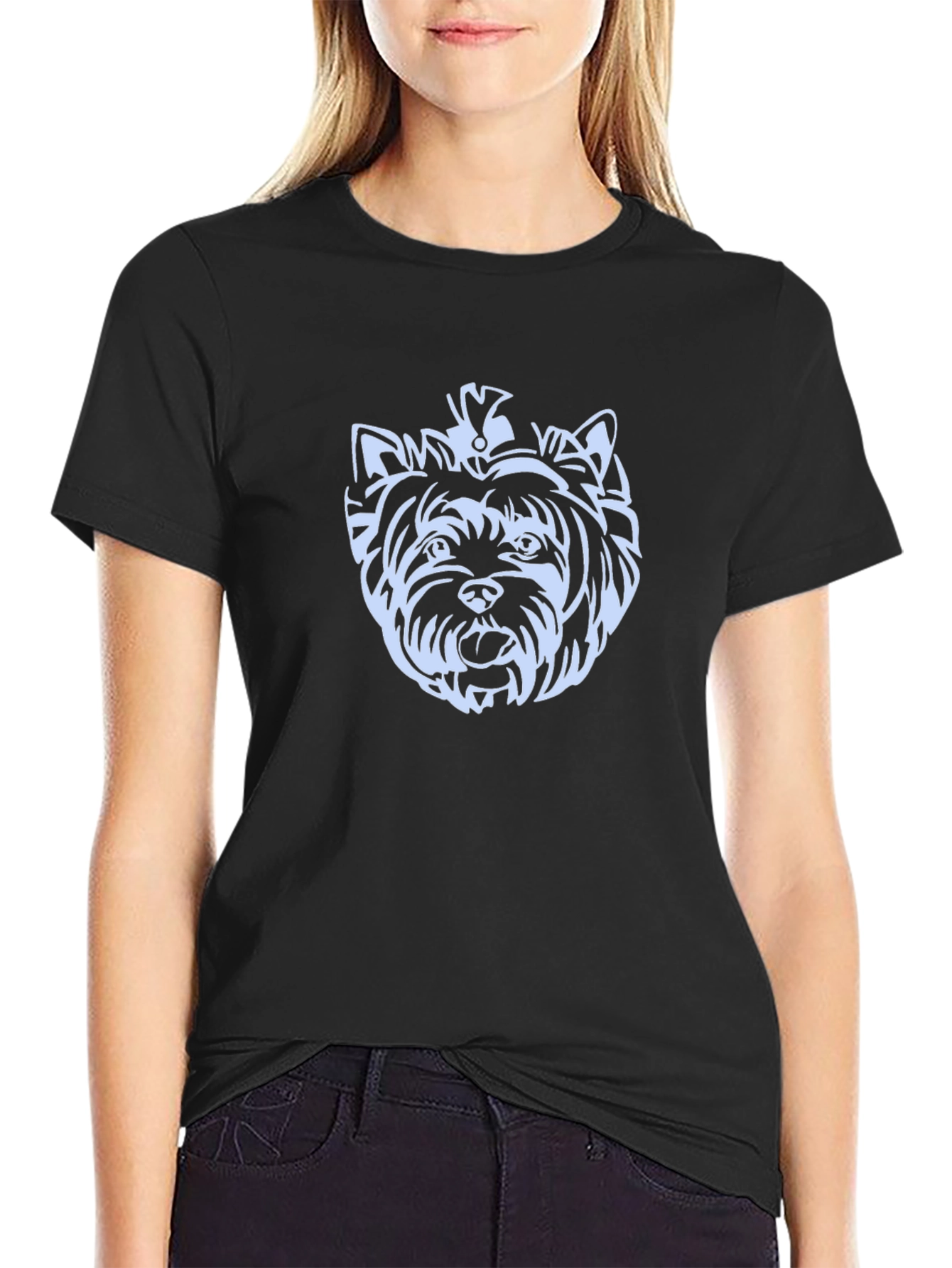 Yorkie Dog Graphic Tee - Black Cotton T-Shirt