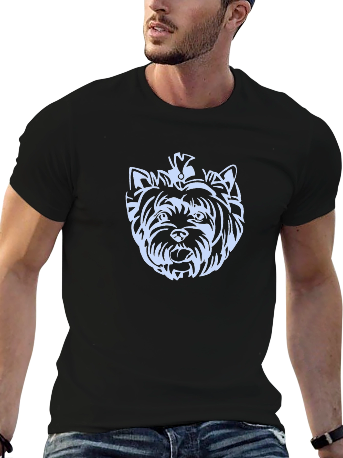 Yorkie Dog Graphic Tee - Black Cotton T-Shirt
