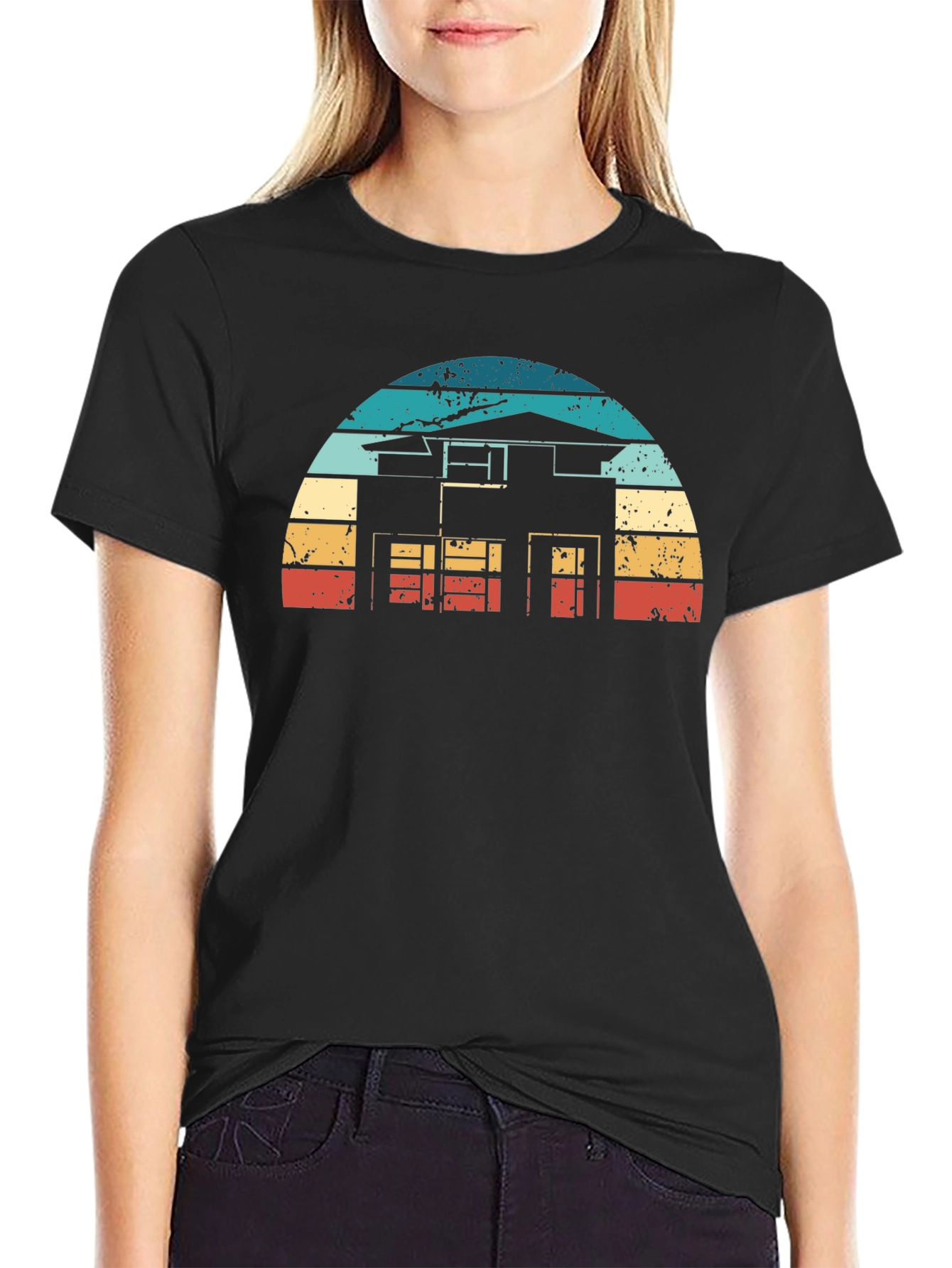 Retro House Graphic Tee - Black