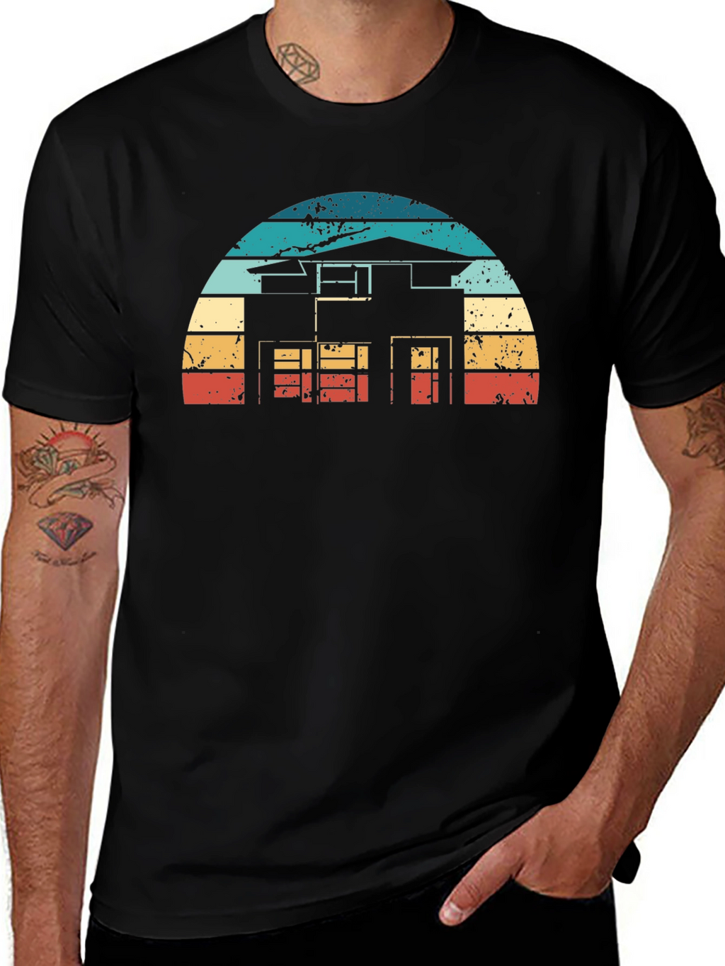 Retro House Graphic Tee - Black