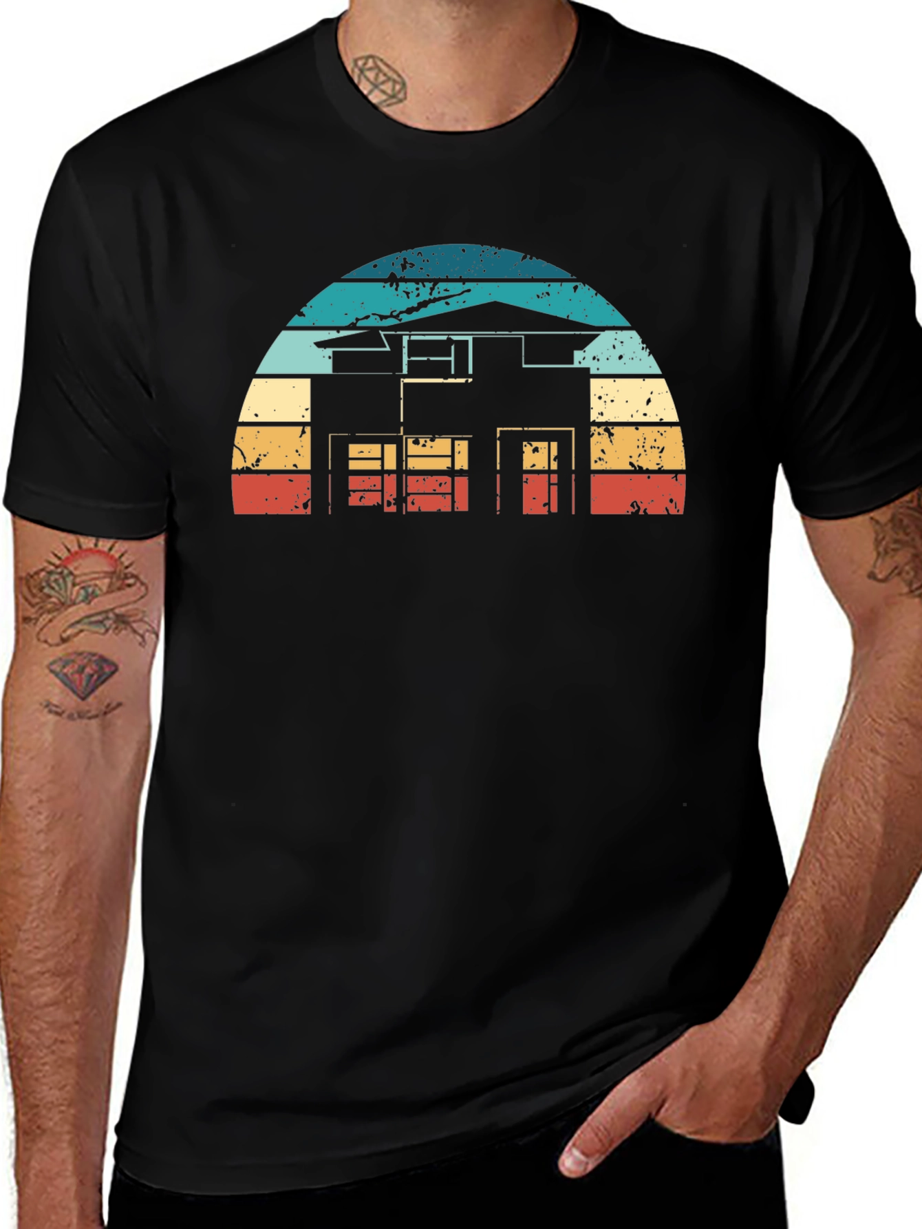 Retro House Graphic Tee - Black