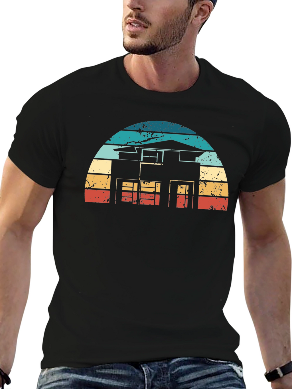Retro House Graphic Tee - Black