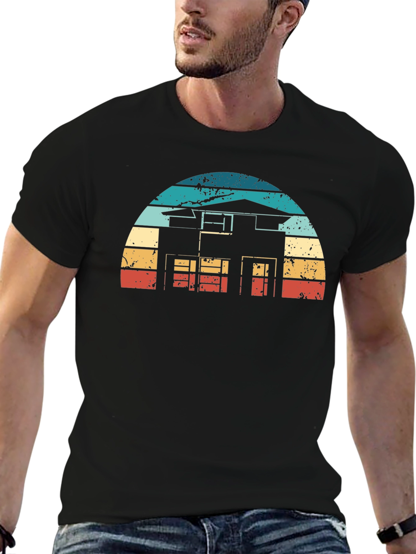 Retro House Graphic Tee - Black