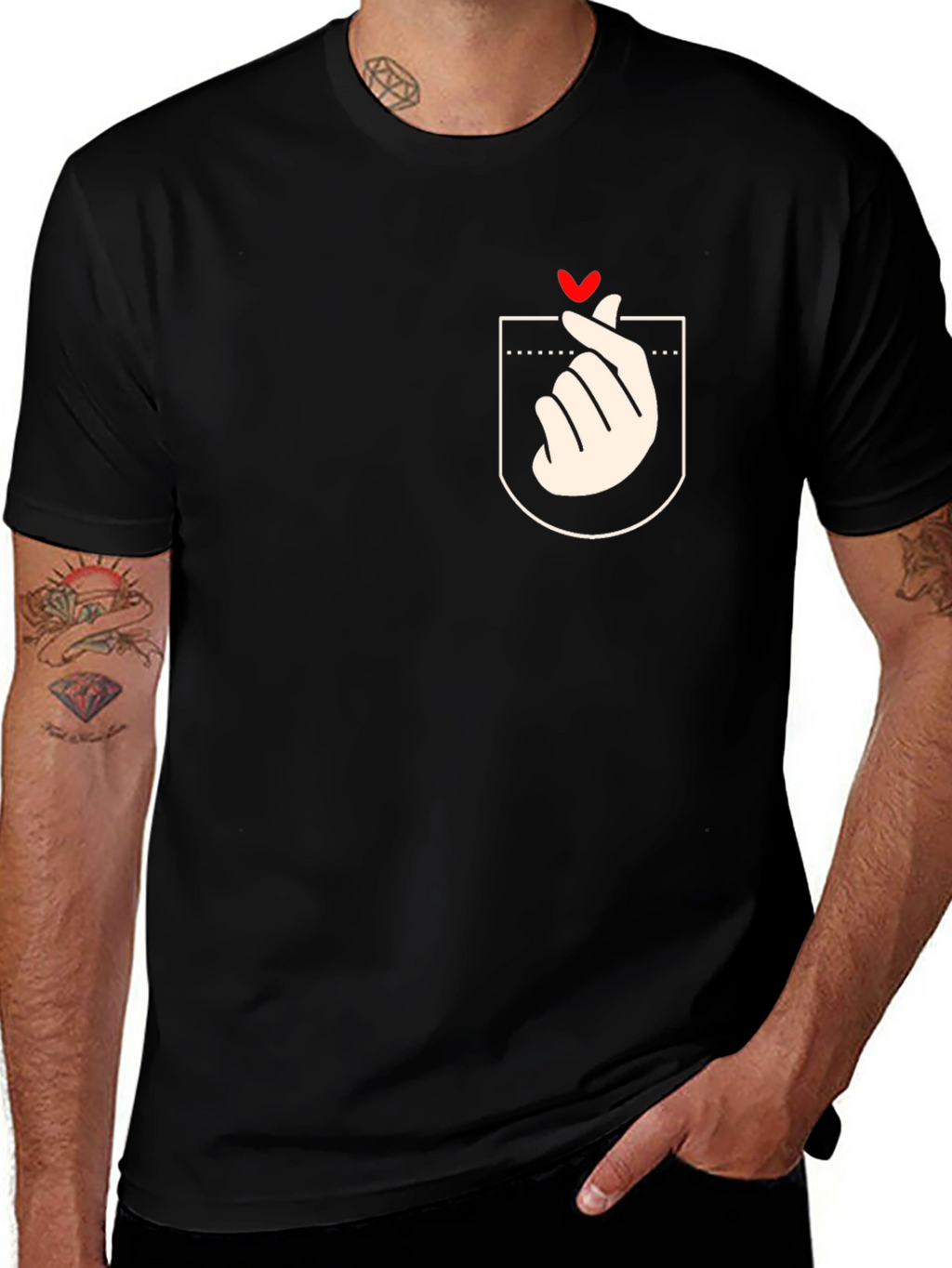 Heart Finger Gesture Pocket Graphic Tee