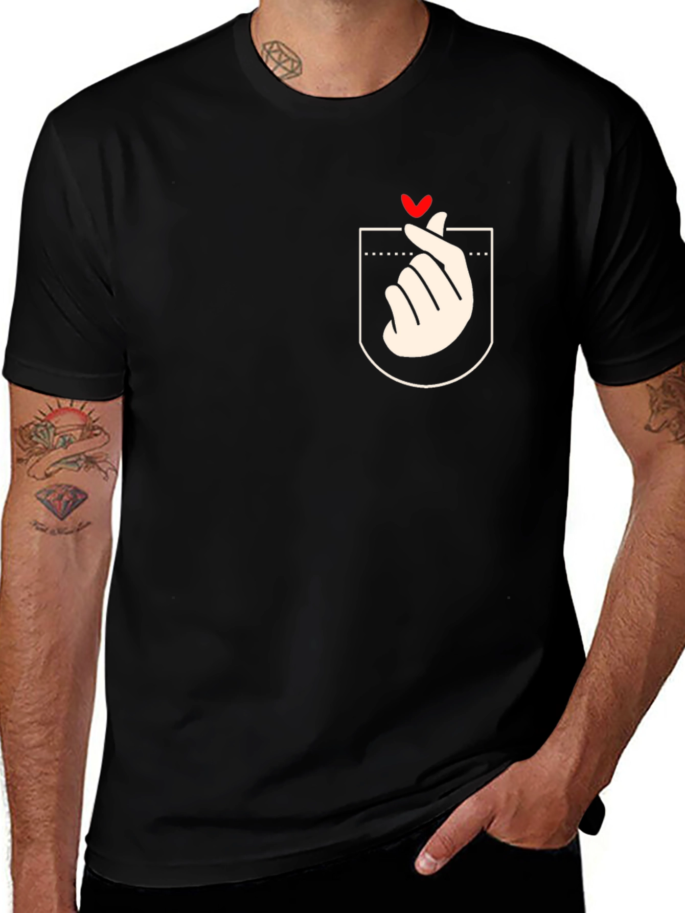 Heart Finger Gesture Pocket Graphic Tee