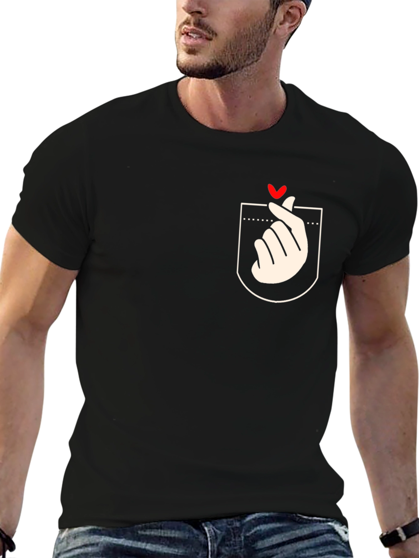 Heart Finger Gesture Pocket Graphic Tee