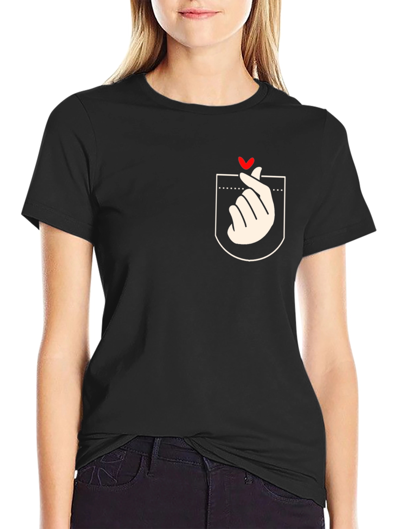 Heart Finger Gesture Pocket Graphic Tee