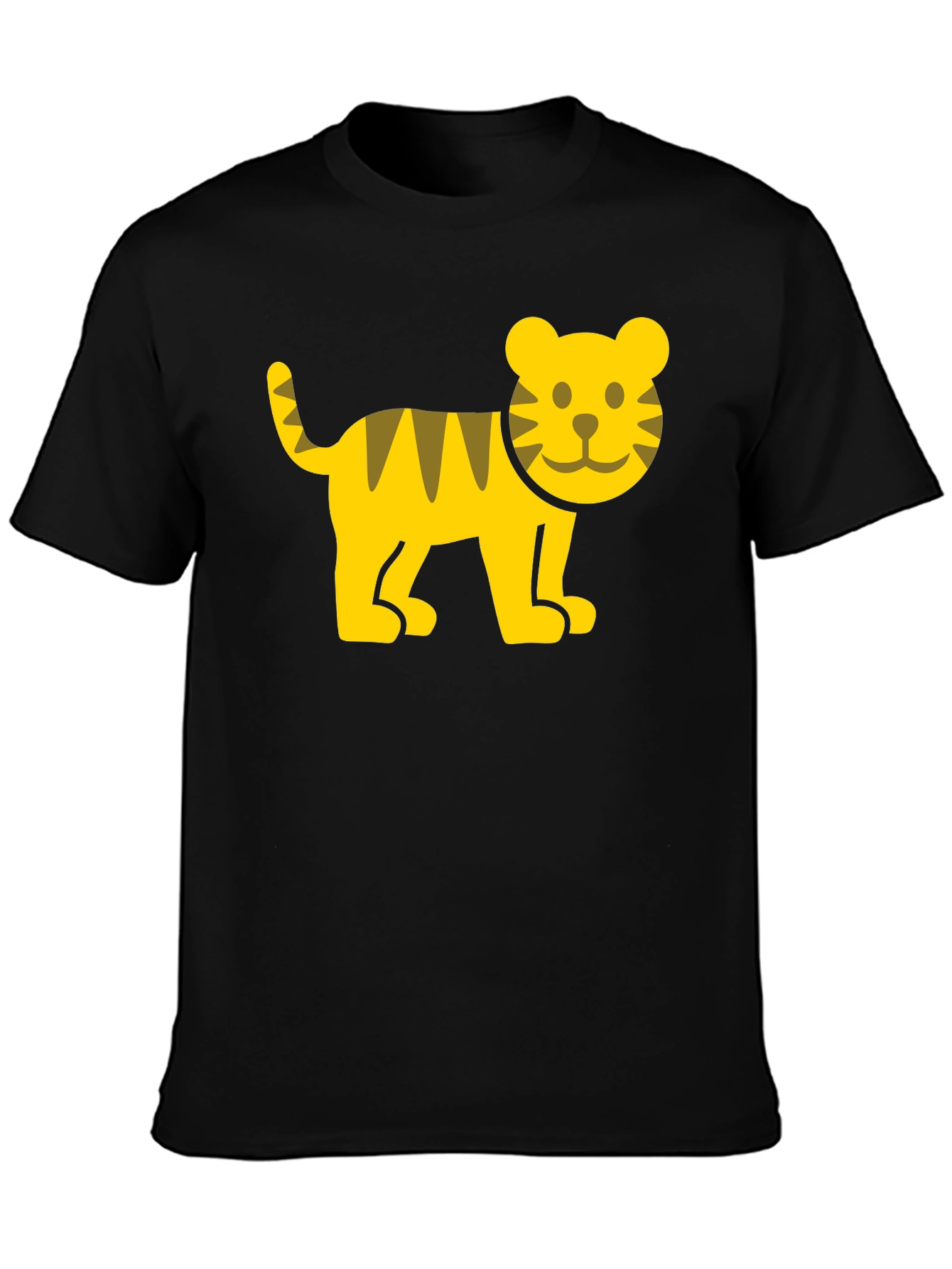Cute Cartoon Tiger Graphic T-Shirt - Black