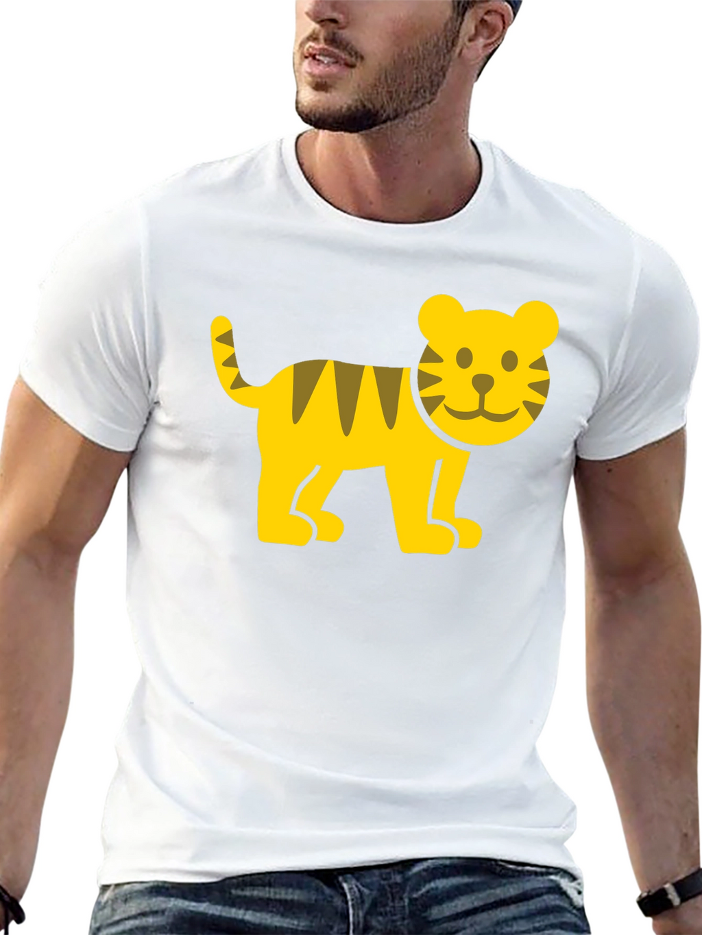 Cute Cartoon Tiger Graphic T-Shirt - Black
