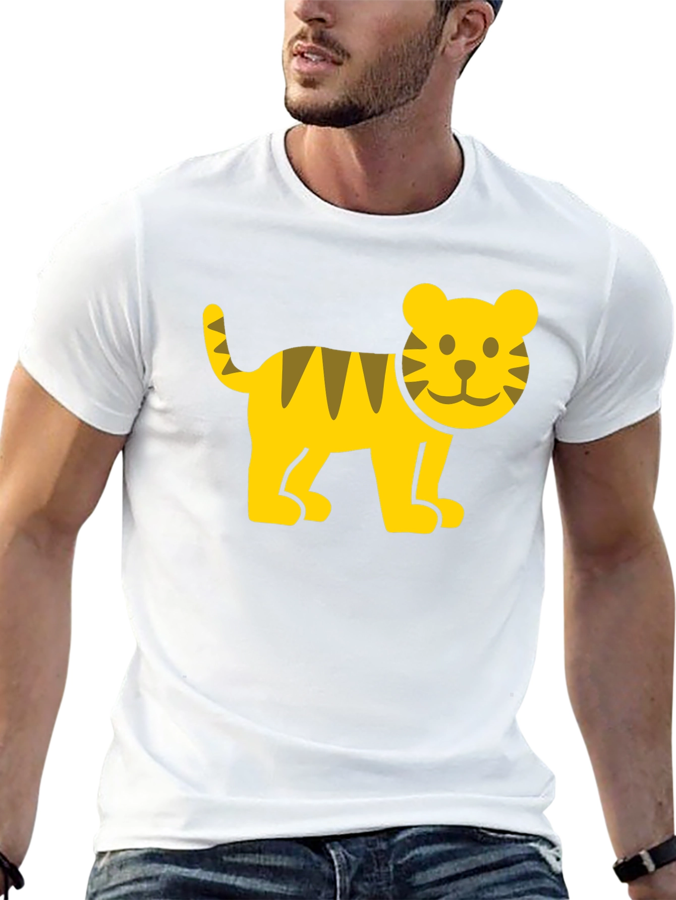 Cute Cartoon Tiger Graphic T-Shirt - Black