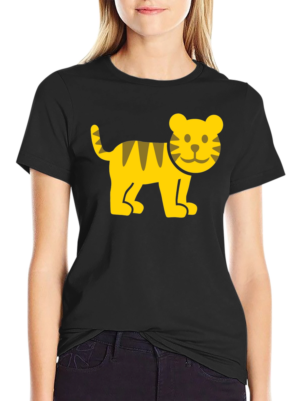 Cute Cartoon Tiger Graphic T-Shirt - Black