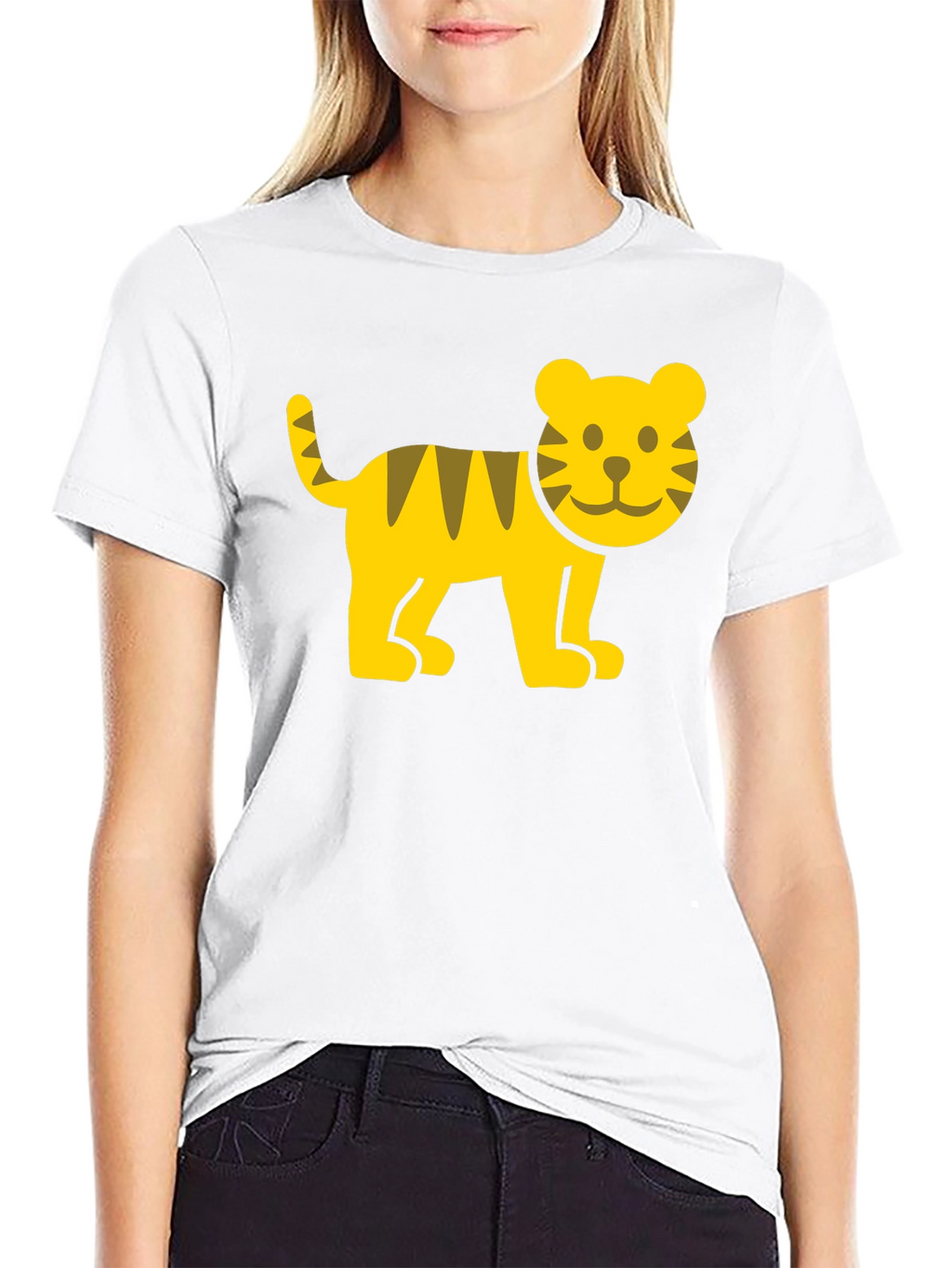 Cute Cartoon Tiger Graphic T-Shirt - Black