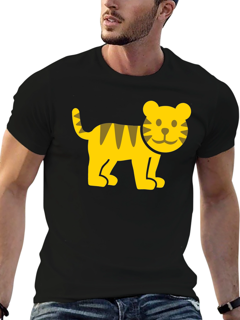 Cute Cartoon Tiger Graphic T-Shirt - Black