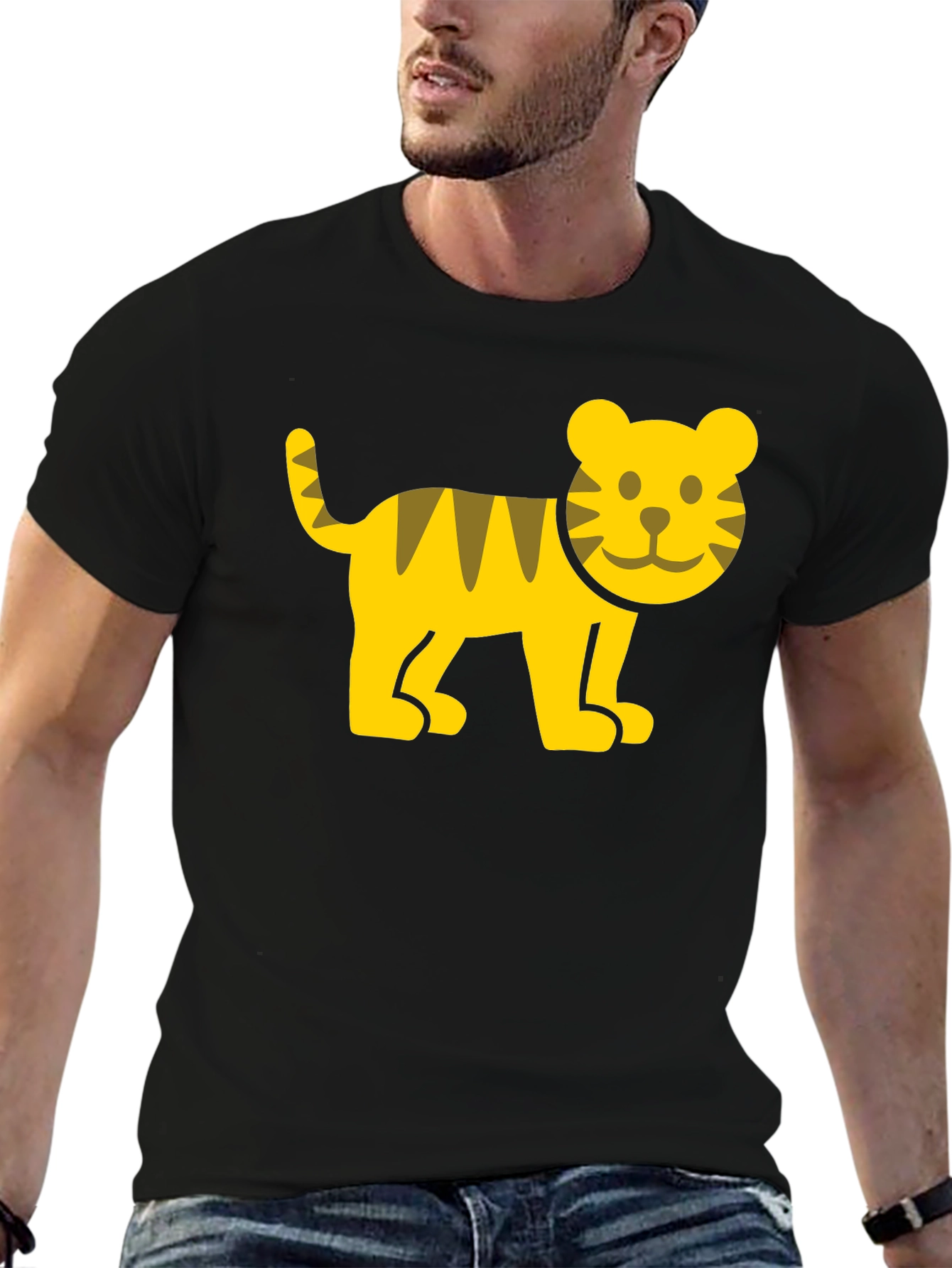 Cute Cartoon Tiger Graphic T-Shirt - Black