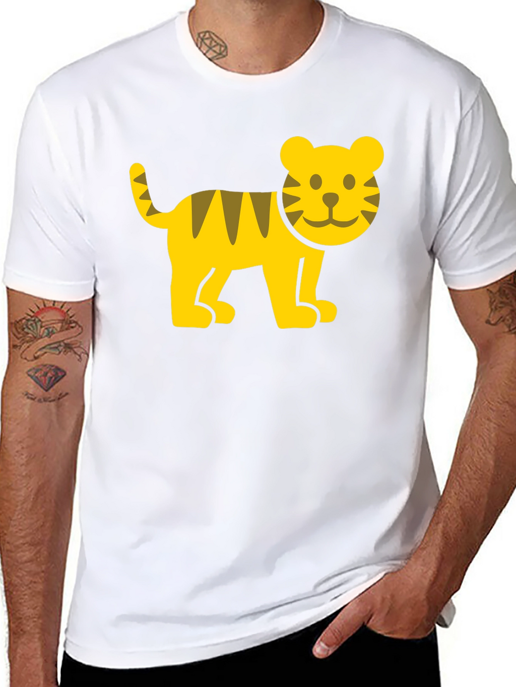 Cute Cartoon Tiger Graphic T-Shirt - Black