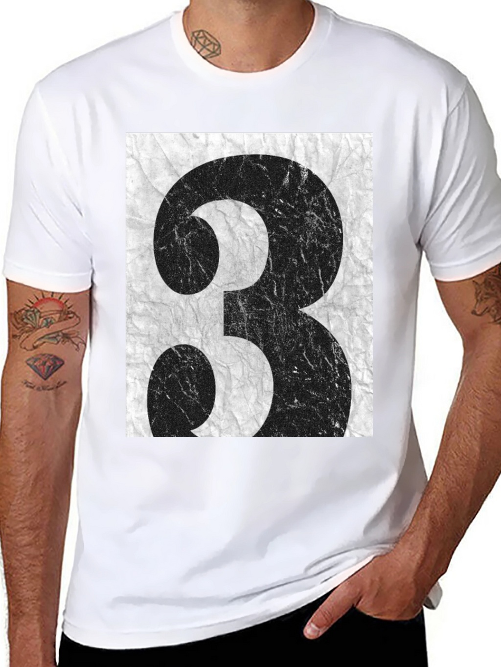 Grunge Number 3 Graphic Tee - Black