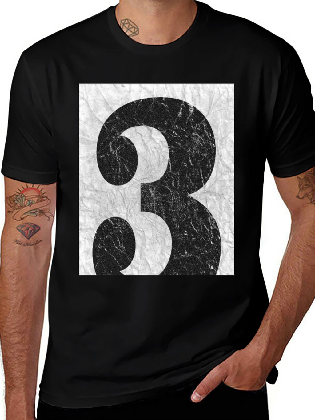 Grunge Number 3 Graphic Tee - Black