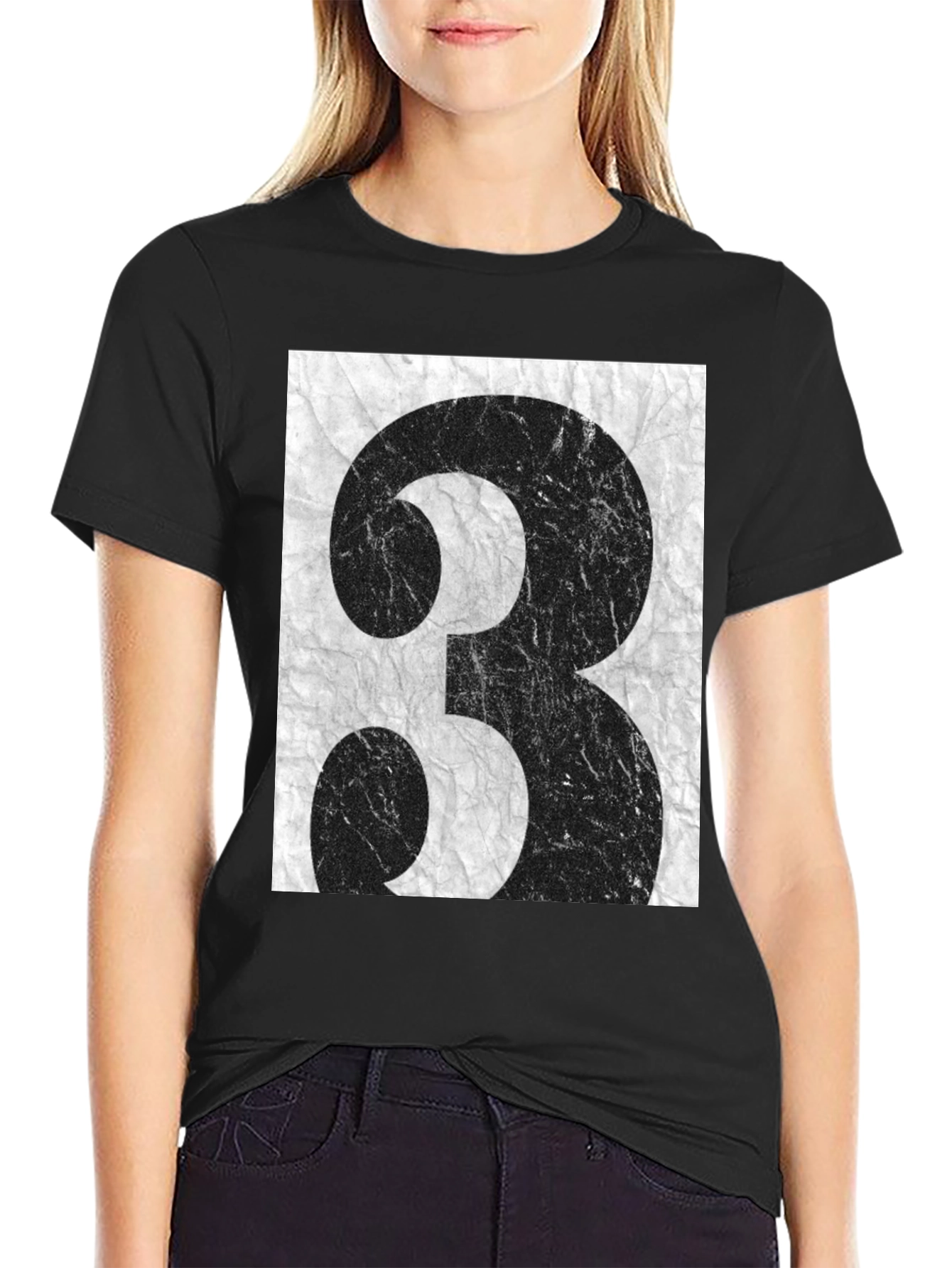 Grunge Number 3 Graphic Tee - Black