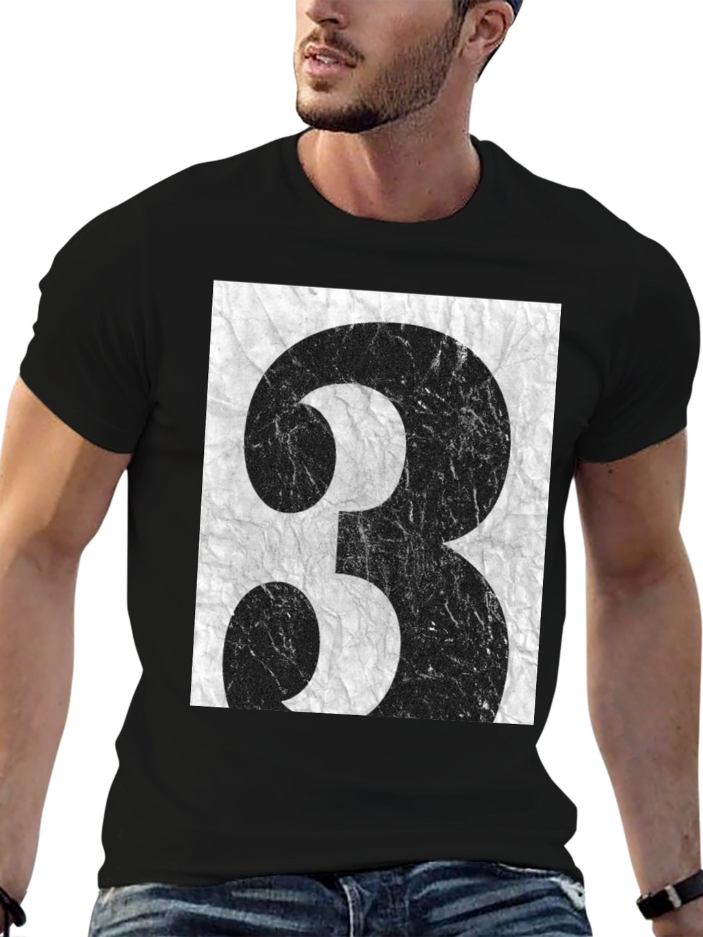 Grunge Number 3 Graphic Tee - Black