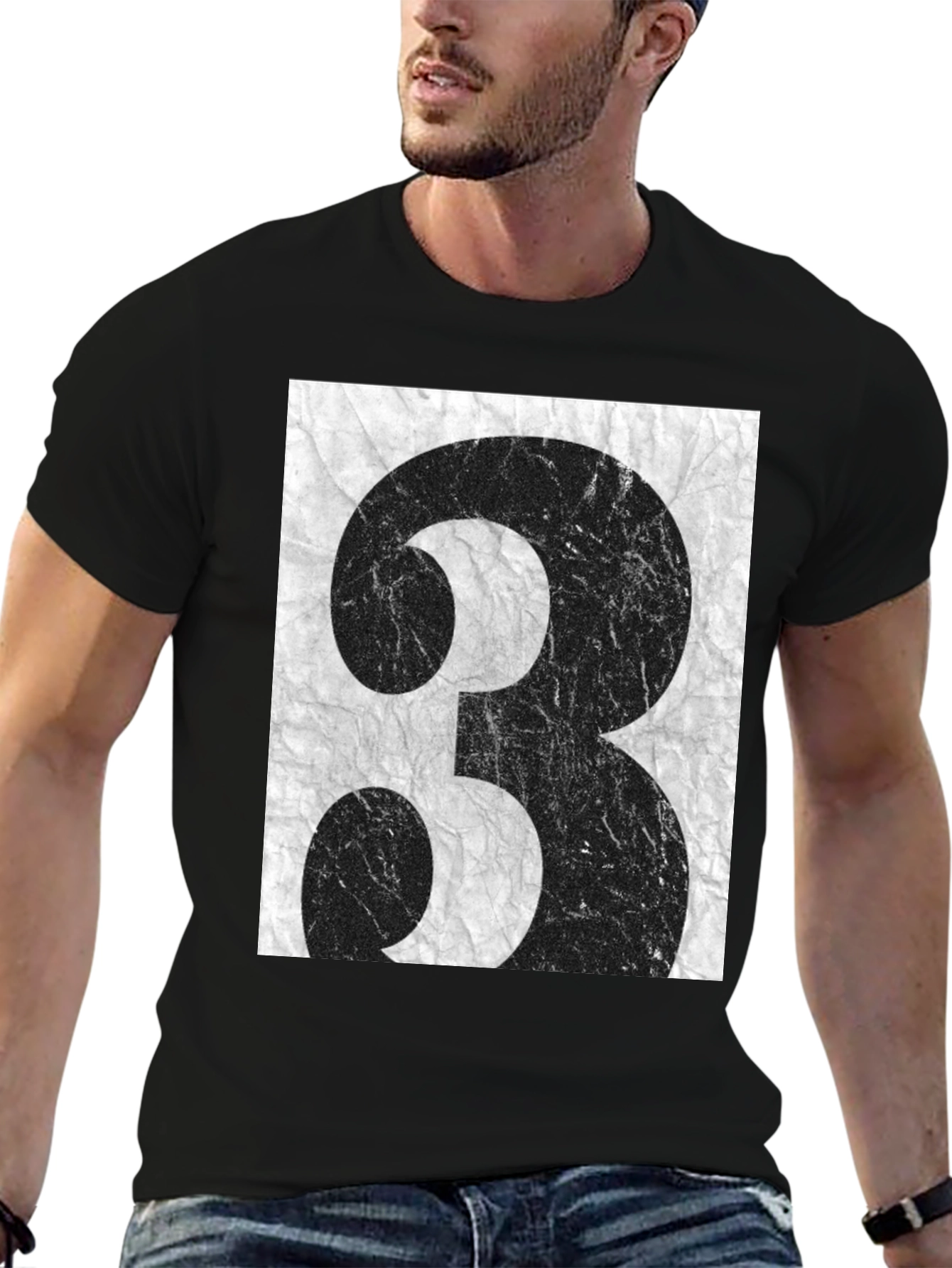 Grunge Number 3 Graphic Tee - Black