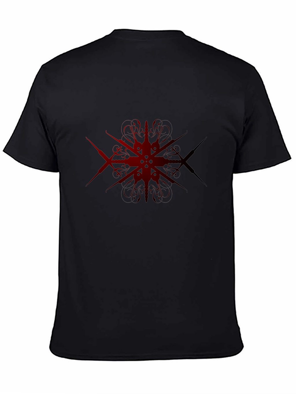 Dark Red Geometric Design Black T-Shirt