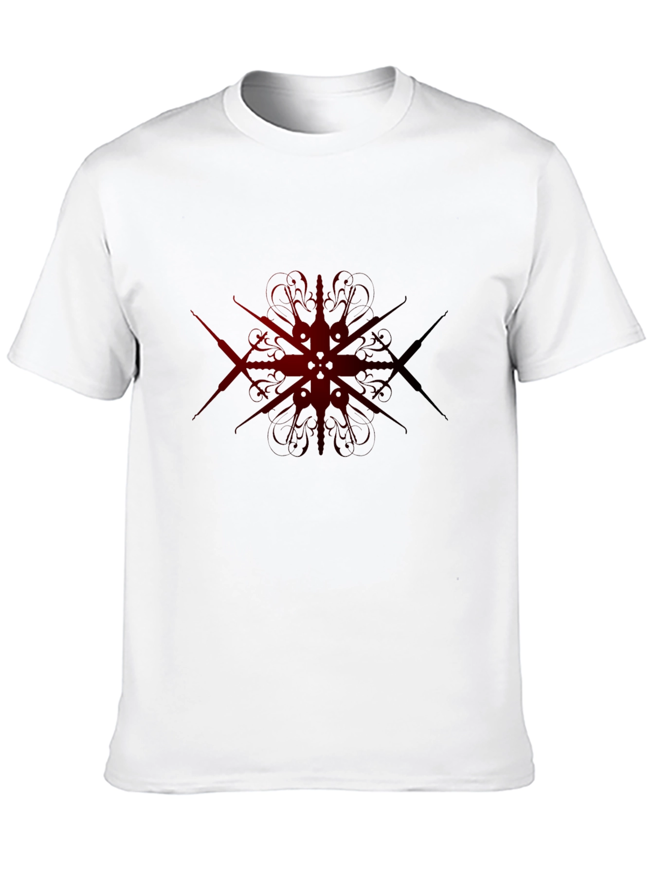 Dark Red Geometric Design Black T-Shirt