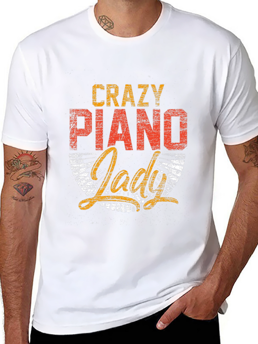 Crazy Piano Lady Graphic Tee - Music Lover Shirt