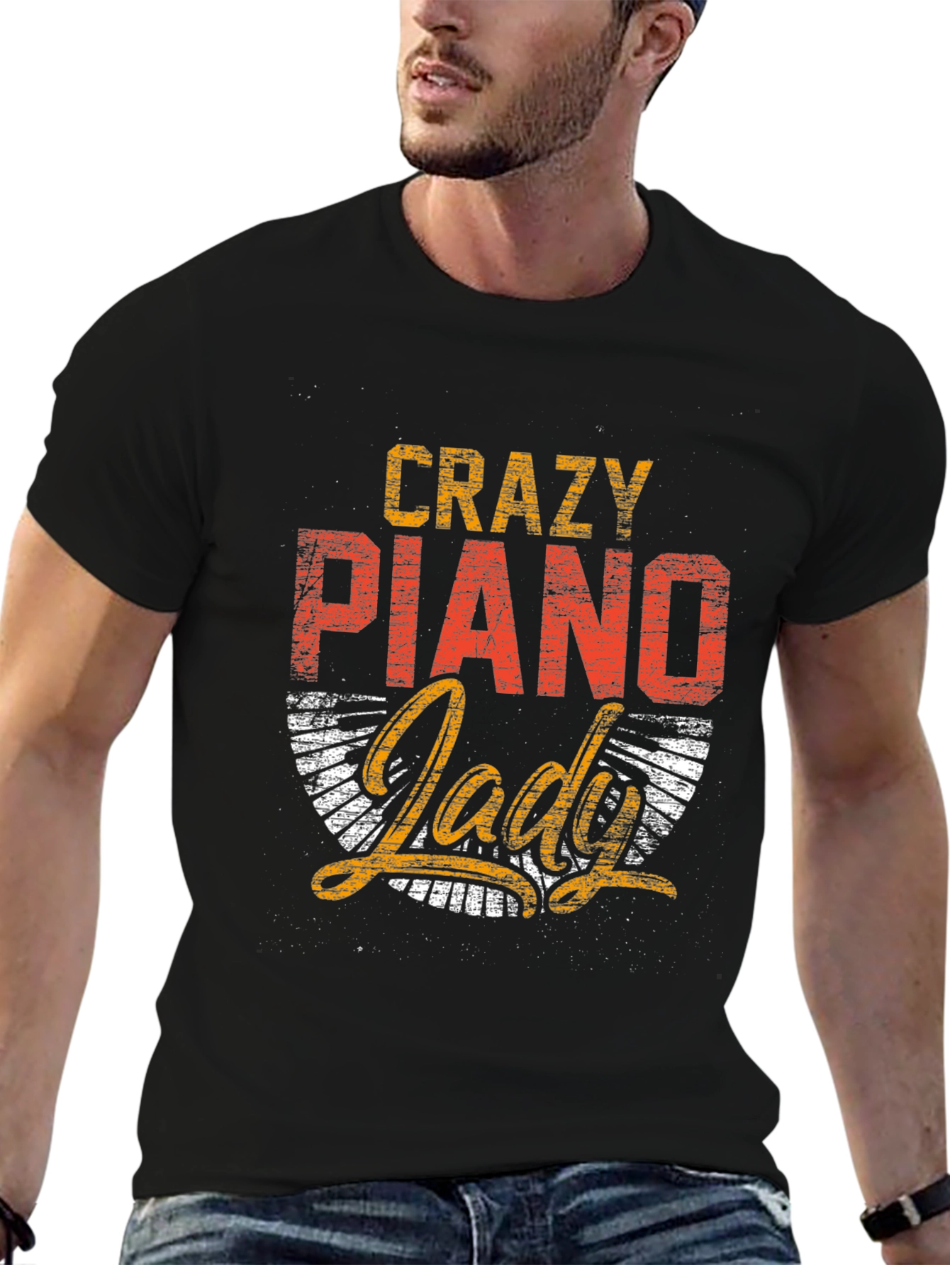 Crazy Piano Lady Graphic Tee - Music Lover Shirt