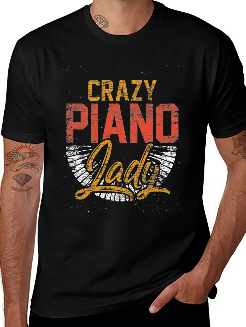 Crazy Piano Lady Graphic Tee - Music Lover Shirt