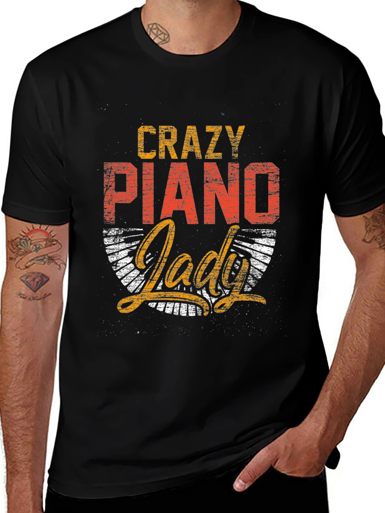 Crazy Piano Lady Graphic Tee - Music Lover Shirt