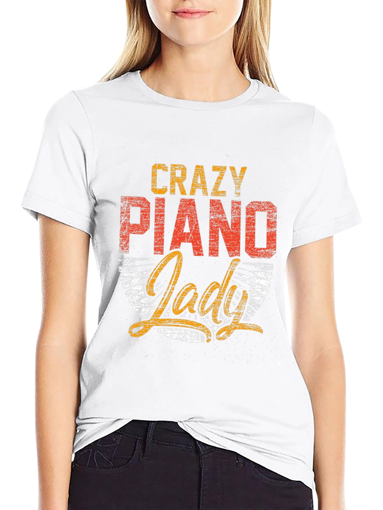 Crazy Piano Lady Graphic Tee - Music Lover Shirt