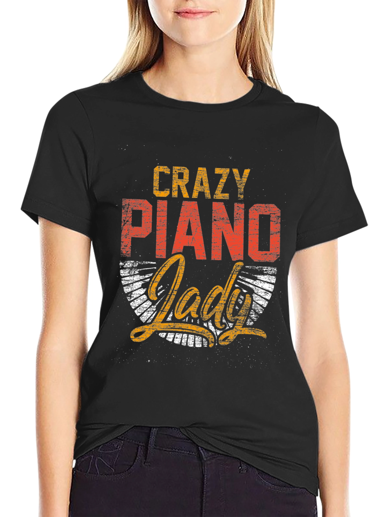 Crazy Piano Lady Graphic Tee - Music Lover Shirt